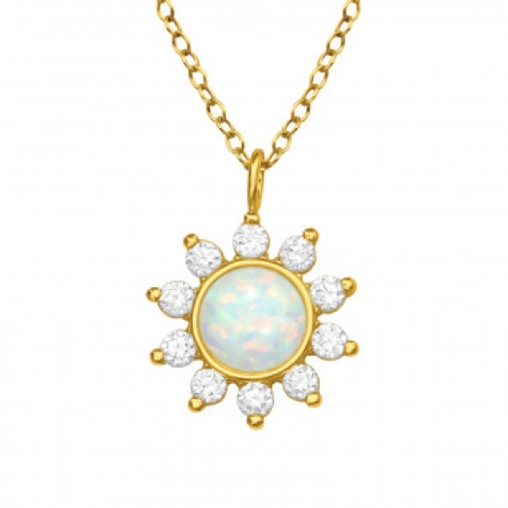 14k Gold Vermeil and White Opal Sunburst Necklace
